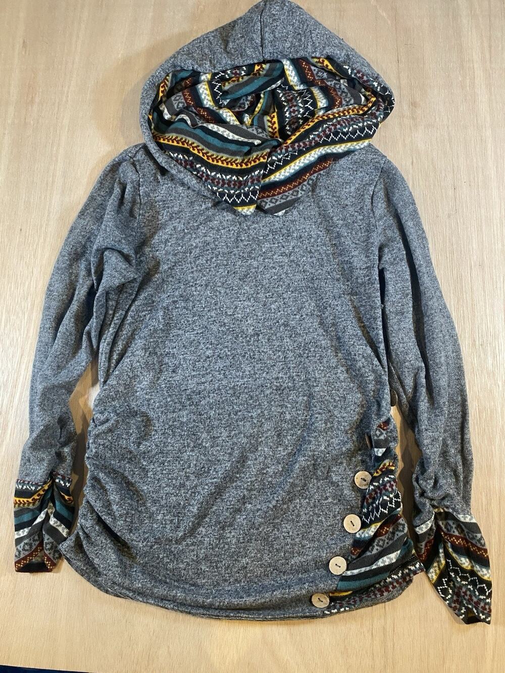Maternity Women’s Hooded Sweater Side Ruching & Multi Color Hood & Sleeves Large